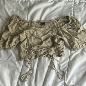 Off the shoulder cropped linen too